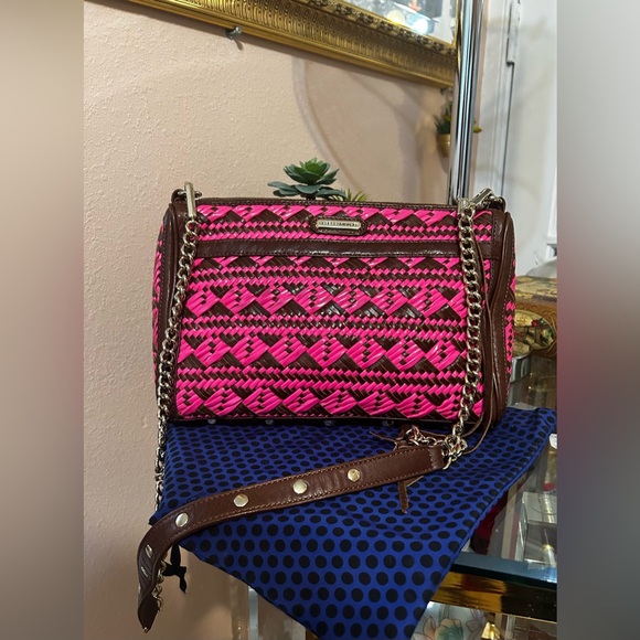 Rebecca Minkoff Pink and Brown Geometric Woven Design Crossbody Bag/Purse